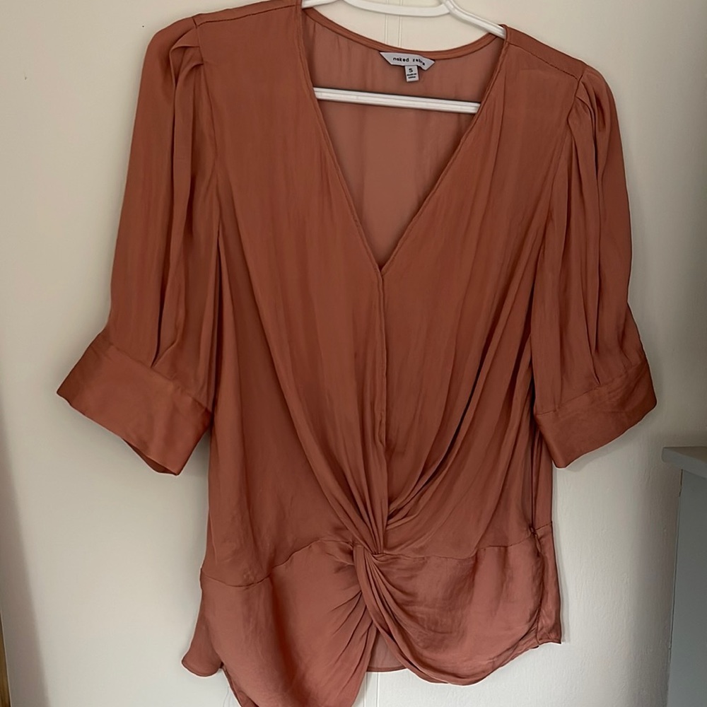Blush colored satin blouse
